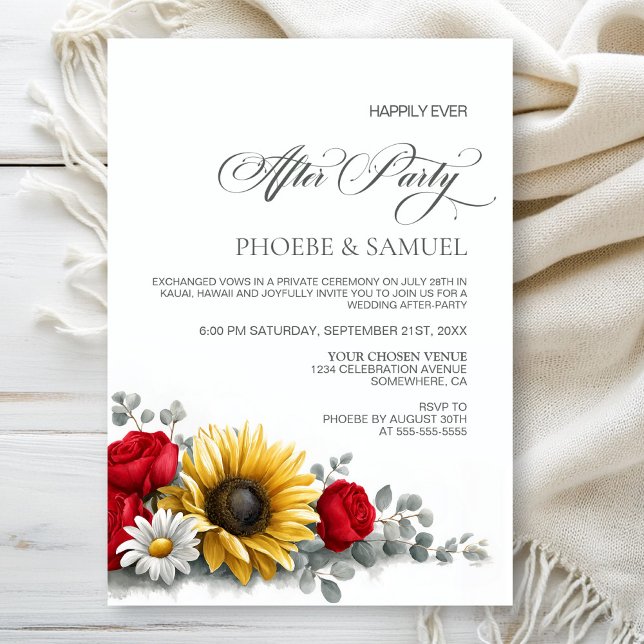 Sunflower Red Rose Floral Wedding After Party Invitation (Creator Uploaded)