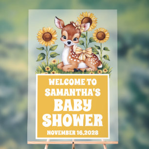 Sunflower Reindeer Baby Shower Welcome Frosted Acrylic Sign