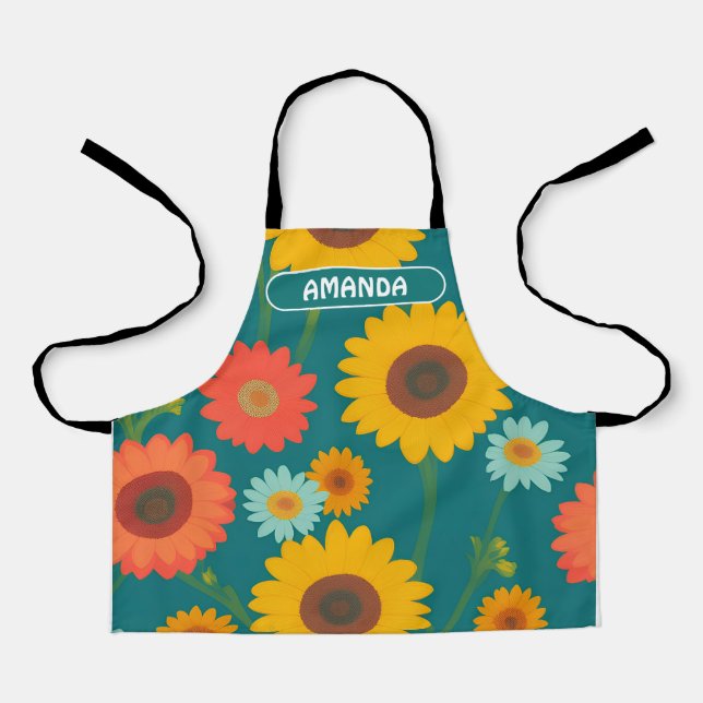 Sunflower Retro Colourful Personalized Pattern Apron (Front)