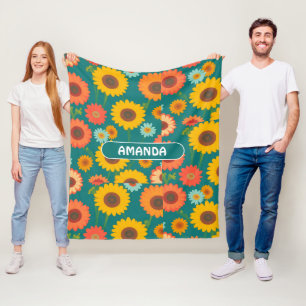 Sunflower Retro Colourful Personalized Pattern Fleece Blanket