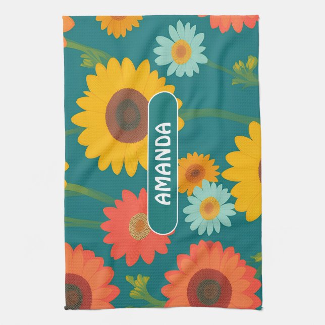 Sunflower Retro Colourful Personalized Pattern Kitchen Towel (Vertical)