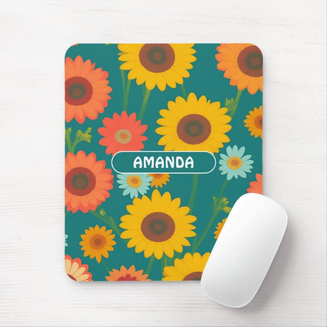 Sunflower Retro Colourful Personalized Pattern Mouse Pad (With Mouse)