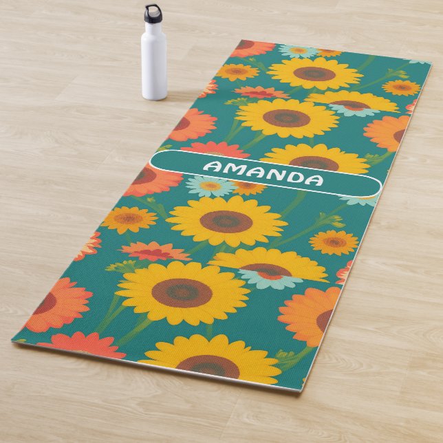 Sunflower Retro Colourful Personalized Pattern Yoga Mat (In Situ)