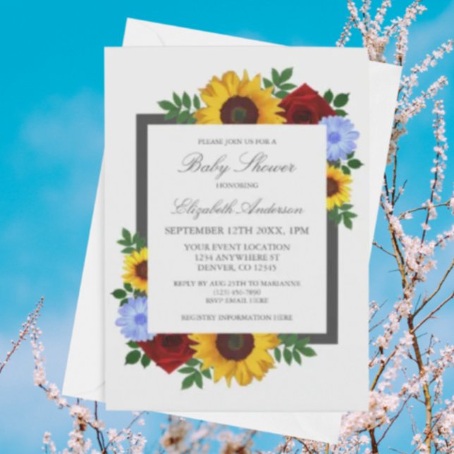 Sunflower Rose Autumn Floral Baby Shower Invitation (Creator Uploaded)