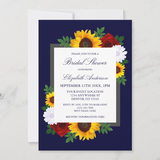 Sunflower Rose Autumn Floral Bridal Shower Invitation (Front)