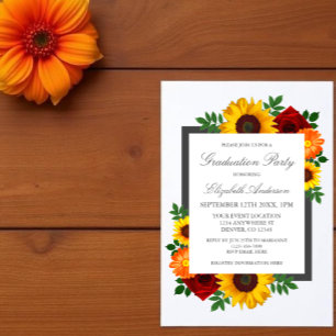 Sunflower Rose Autumn Floral Graduation Invitation