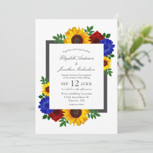Sunflower Rose Autumn Floral Wedding Invitation