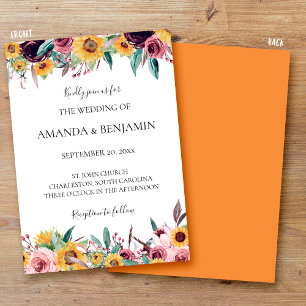 Sunflower Rose Burgundy Rustic Fall Floral Wedding Invitation