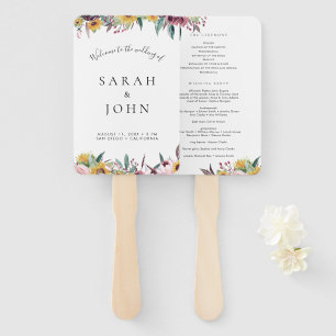 Sunflower Rose Burgundy Wedding Ceremony Program Hand Fan