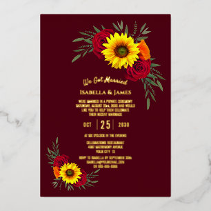 Sunflower Rose Burgundy Wedding Reception