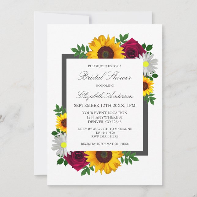 Sunflower Rose Daisy Autumn Floral Bridal Shower Invitation (Front)