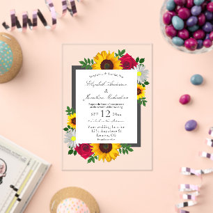 Sunflower Rose Daisy Autumn Floral Wedding Acrylic Invitations