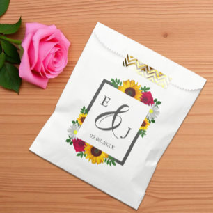 Sunflower Rose Daisy Autumn Floral Wedding Favour Bag
