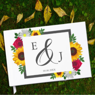 Sunflower Rose Daisy Autumn Floral Wedding Guest Book