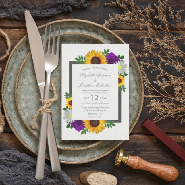 Sunflower Rose Daisy Autumn Floral Wedding Invitation (Creator Uploaded)