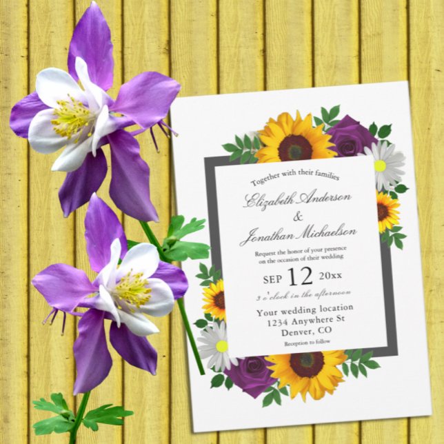 Sunflower Rose Daisy Autumn Floral Wedding Invitation (Creator Uploaded)