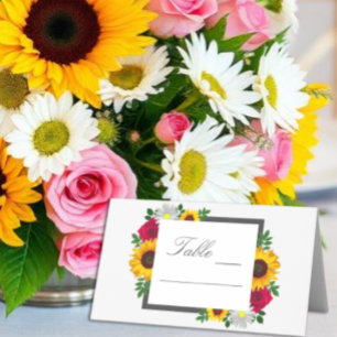 Sunflower Rose Daisy Autumn Floral Wedding Place Card
