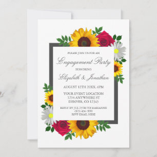 Sunflower Rose Daisy Floral Engagement Party Invitation