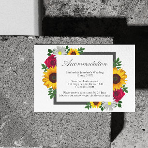Sunflower Rose Daisy Floral Wedding Accommodation  Enclosure Card
