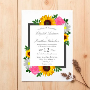 Sunflower Rose Daisy Floral Wedding Invitation