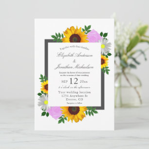 Sunflower Rose Daisy Floral Wedding Invitation