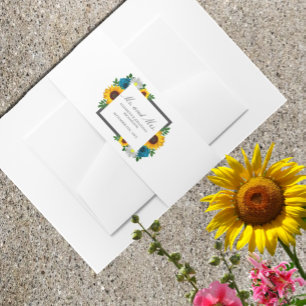 Sunflower Rose Daisy Floral Wedding Invitation Belly Band