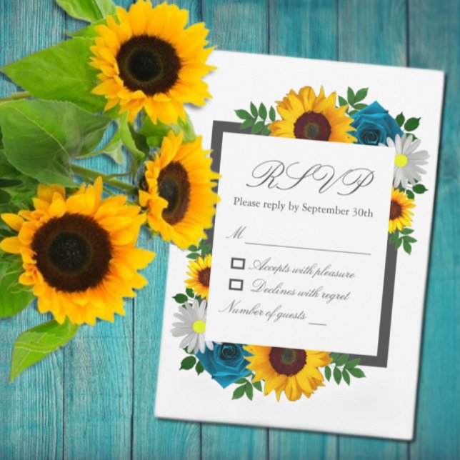 Sunflower Rose Daisy Floral Wedding RSVP Card (Creator Uploaded)