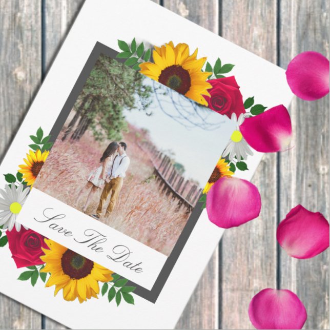 Sunflower Rose Daisy Floral Wedding Save The Date (Creator Uploaded)