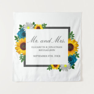 Sunflower Rose Daisy Floral Wedding Tapestry