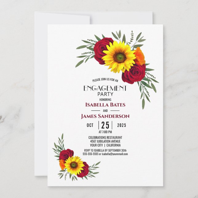 Sunflower Rose Engagement Party Invitation (Front)