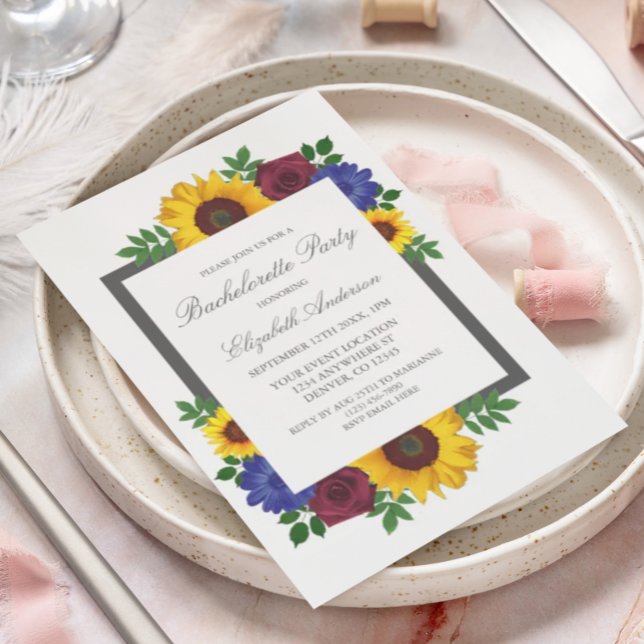 Sunflower Rose Floral Bachelorette Party Invitation (Creator Uploaded)