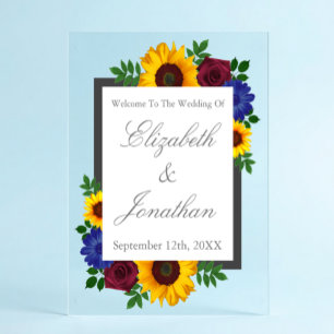 Sunflower Rose Floral Wedding Acrylic Sign