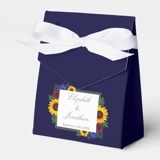 Sunflower Rose Floral Wedding Favor Box (Front Side)
