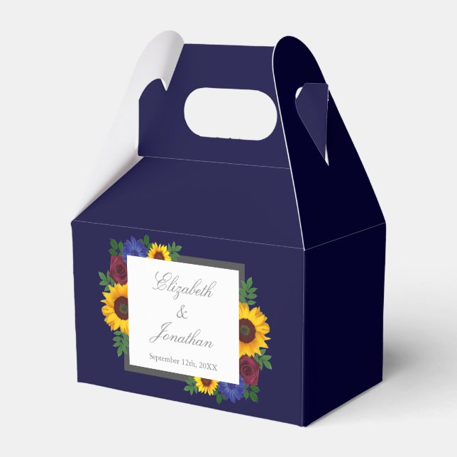Sunflower Rose Floral Wedding Favor Box (Front Side)