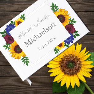 Sunflower Rose Floral Wedding Guest Book