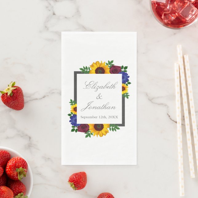 Sunflower Rose Floral Wedding Napkin (Insitu)