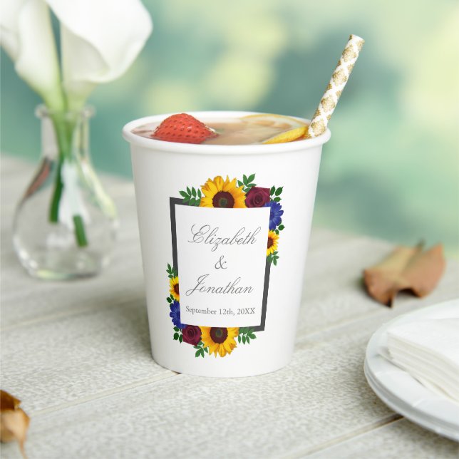 Sunflower Rose Floral Wedding Paper Cups (Insitu)