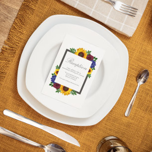 Sunflower Rose Floral Wedding Reception Card