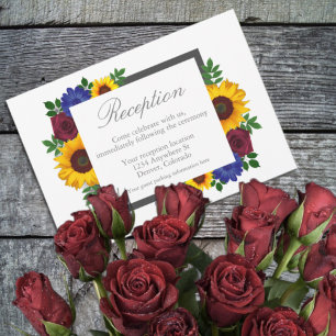 Sunflower Rose Floral Wedding Reception Card