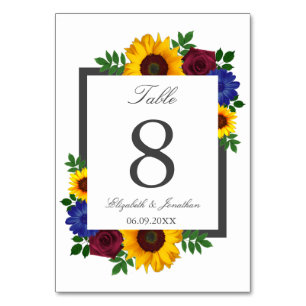 Sunflower Rose Floral Wedding Table Card