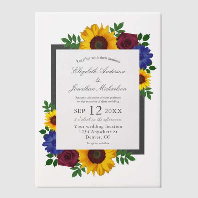 Sunflower Rose Floral Wedding Vellum Invitations (Front)