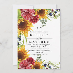 Sunflower Rose Watercolor Faire-part de mariage