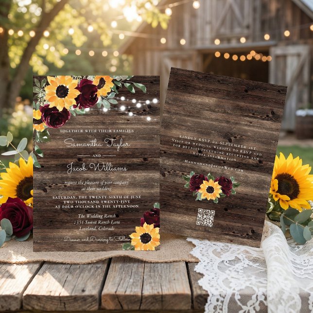 Sunflower Roses Barn QR Code Wedding Invitation (Creator Uploaded)