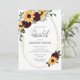 Sunflower Roses Burgundy Floral Bridal Shower Invitation
