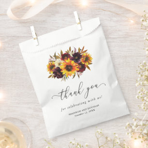Sunflower Roses Red Purple Rustic Fall Wedding Favour Bag