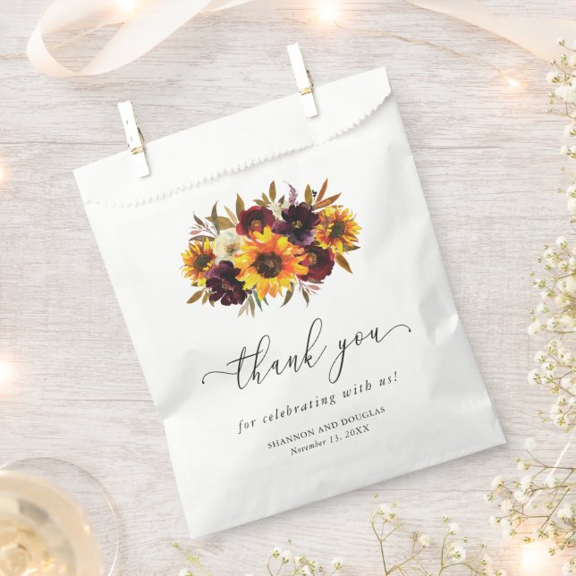Sunflower Roses Red Purple Rustic Fall Wedding Favour Bag (Clipped)