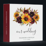 Sunflower Roses Rustic Fall Wedding Photo Album Binder<br><div class="desc">Sunflower floral wedding photo album binder featuring a rustic bouquet with watercolor painted sunflowers, red roses, purple flowers and greenery. Below is "our wedding" along with your names and date. The spine has a template for any custom text you would like. This elegant wedding binder is great for a boho...</div>