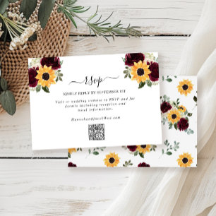 Sunflower Roses Rustic QR Code Wedding  RSVP Card