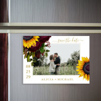 Sunflower roses rustic script save date wedding