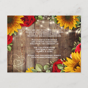 Sunflower & Roses Rustic Wedding Details Card